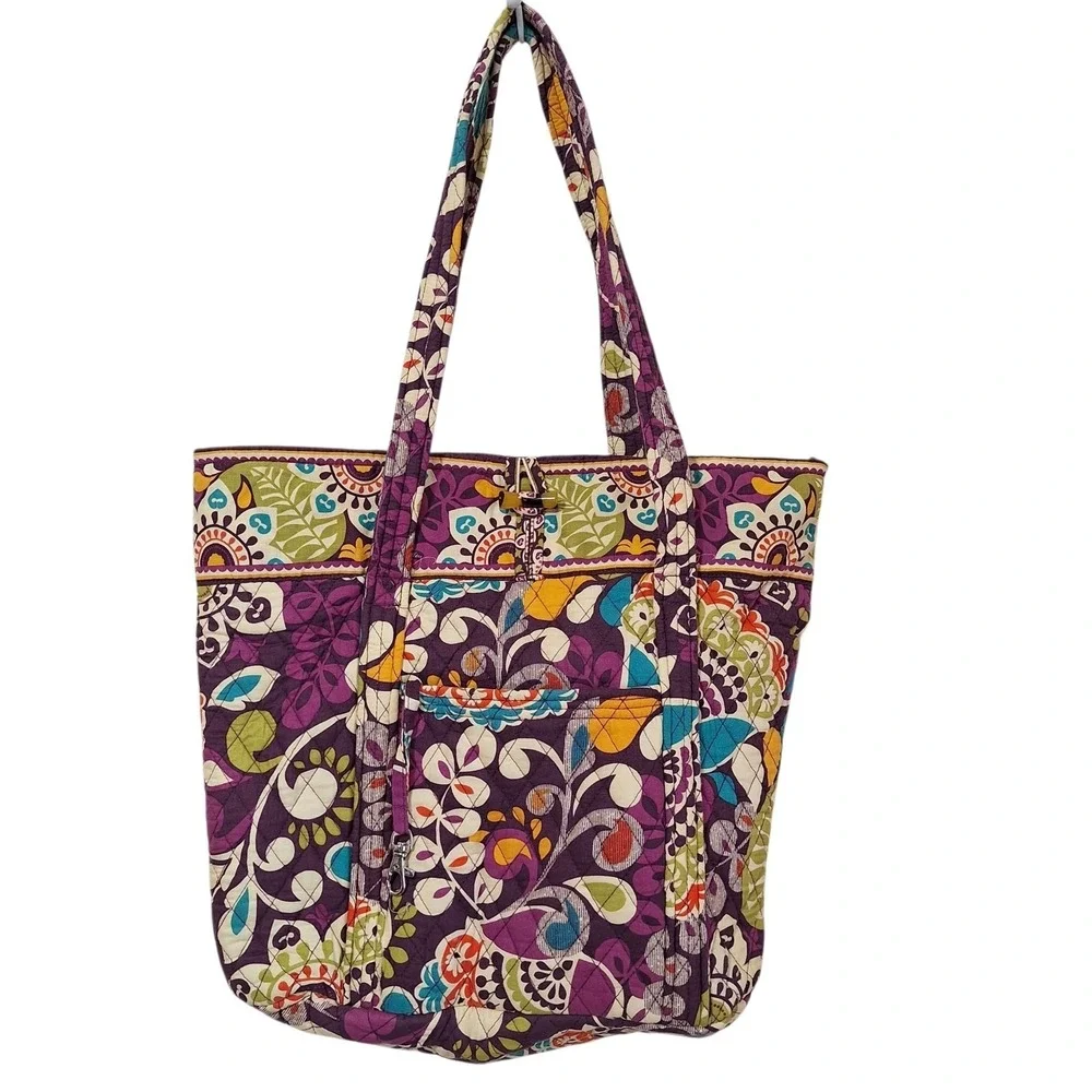 Vera Bradley Vera Tote Shoulder Bag in Plum Crazy Plum Toggle Close Large Zipper